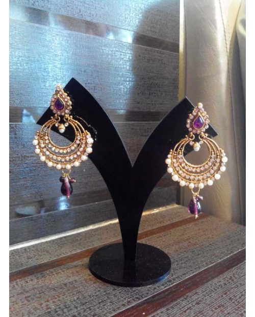 Pearls With Purple Colored Ston Earings